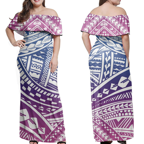 Polynesian Pride Dress - Tribal Polynesian Mix Purple My Style Off Shoulder Long Dress