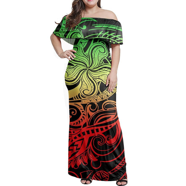 Polynesian Pride Dress - Reggae Polynesian Special Symbol Off Shoulder Long Dress