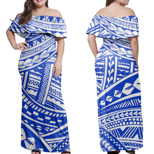 Polynesian Pride Dress - Tribal Polynesian Mix Blue My Style Off Shoulder Long Dress