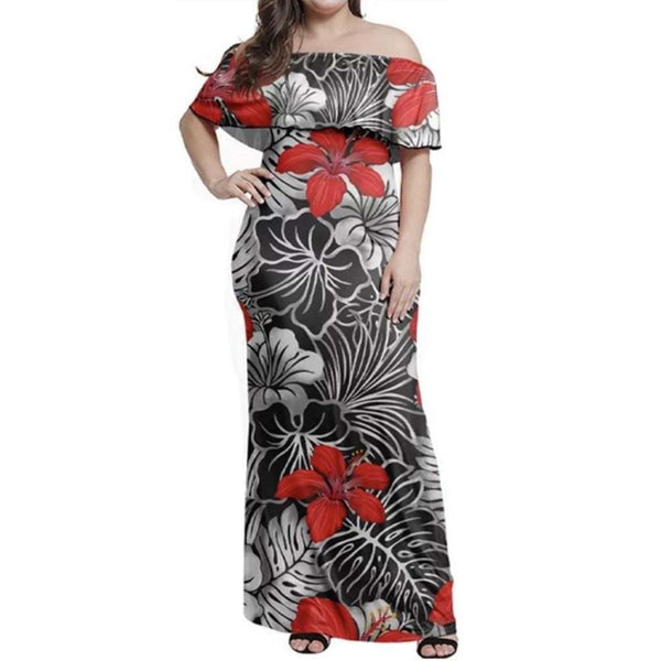 Polynesian Pride Dress - Hibiscus Garden Off Shoulder Long Dress