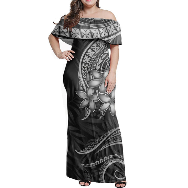 Polynesian Pride Dress - Samoa Siapo Coat Of Arms White Off Shoulder Long Dress