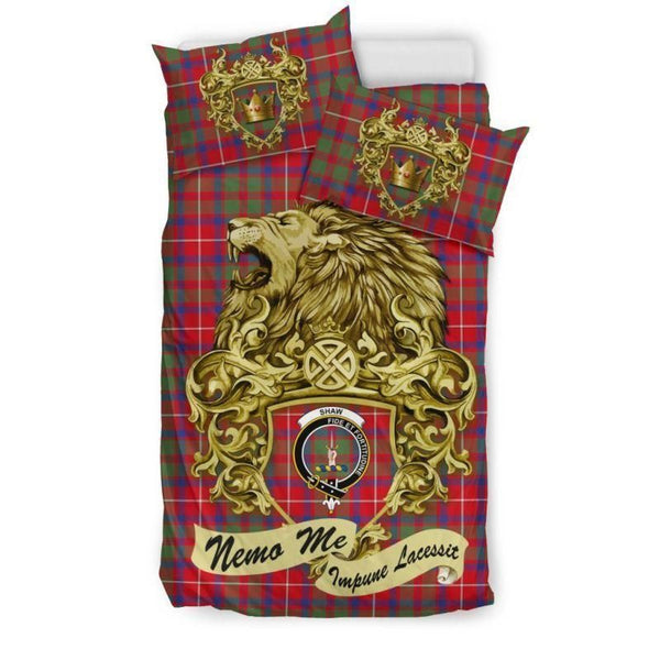 Shaw Red Modern Clan Bedding Set, Scottish Tartan Shaw Red Modern Clans Bedding Set Lion Style