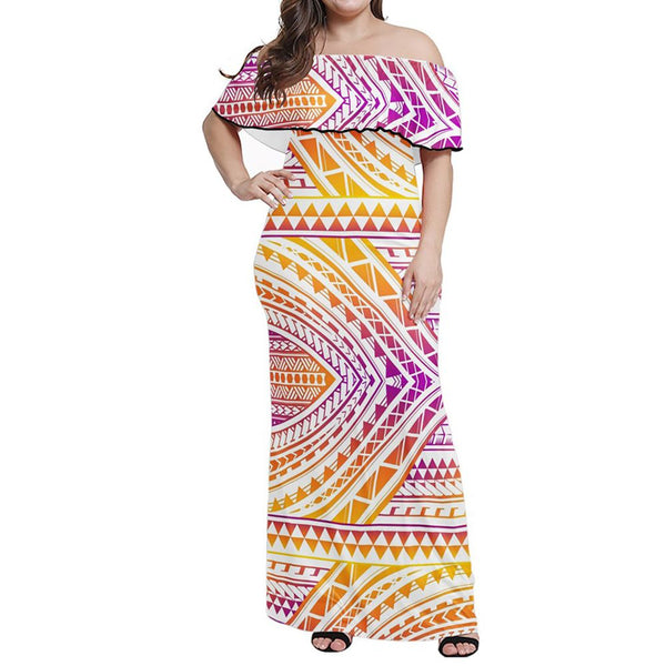 Polynesian Pride Dress - Tribal Polynesian Colorful Off Shoulder Long Dress