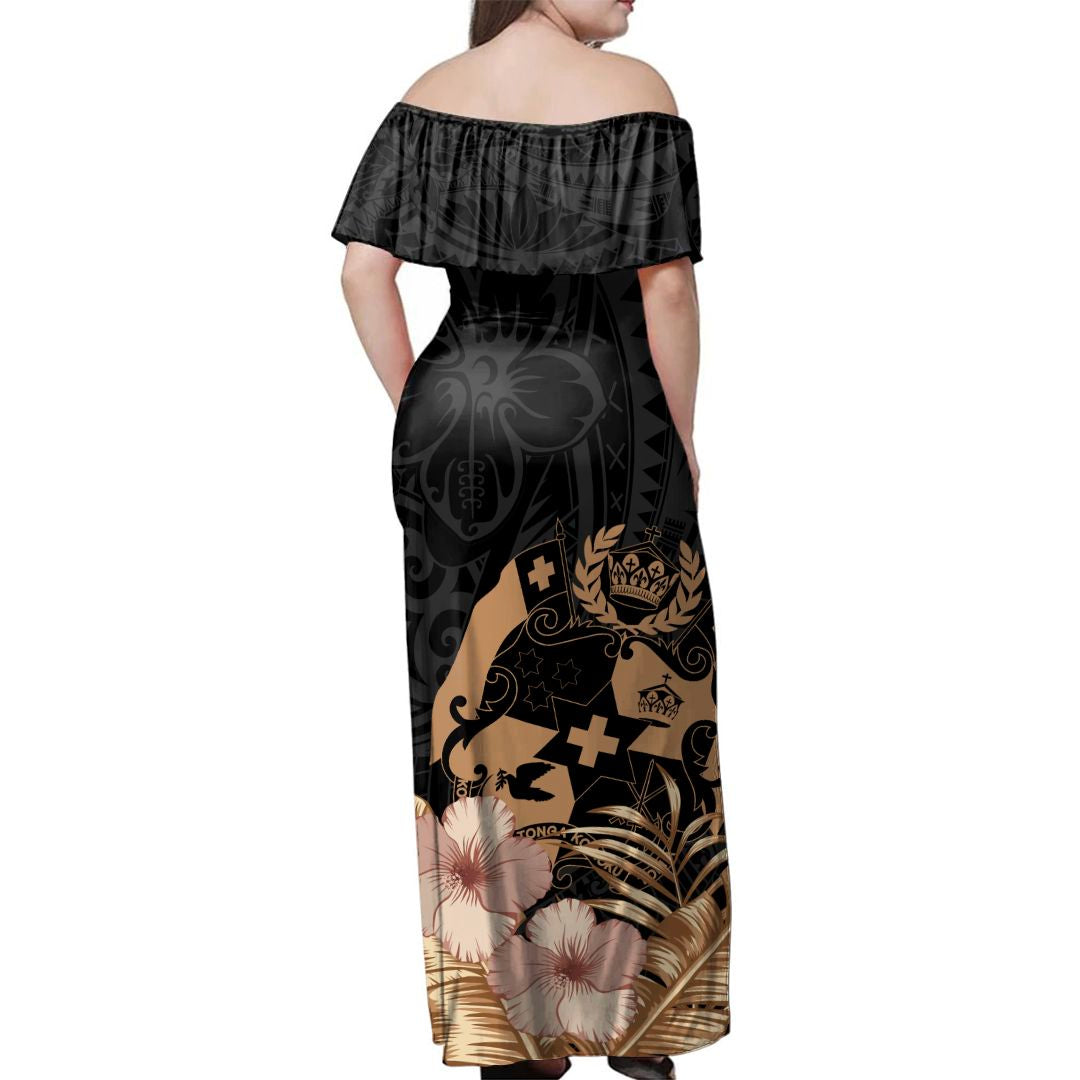 Polynesian Pride Dress - Tonga Hibiscus Tribal Off Shoulder Long Dress