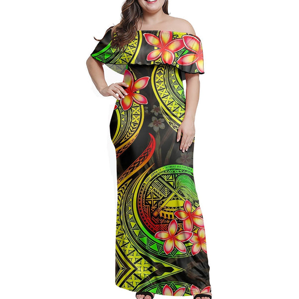 Polynesian Pride Dress - American Samoa 684 Siapo Coat Of Arms Reggae Off Shoulder Long Dress