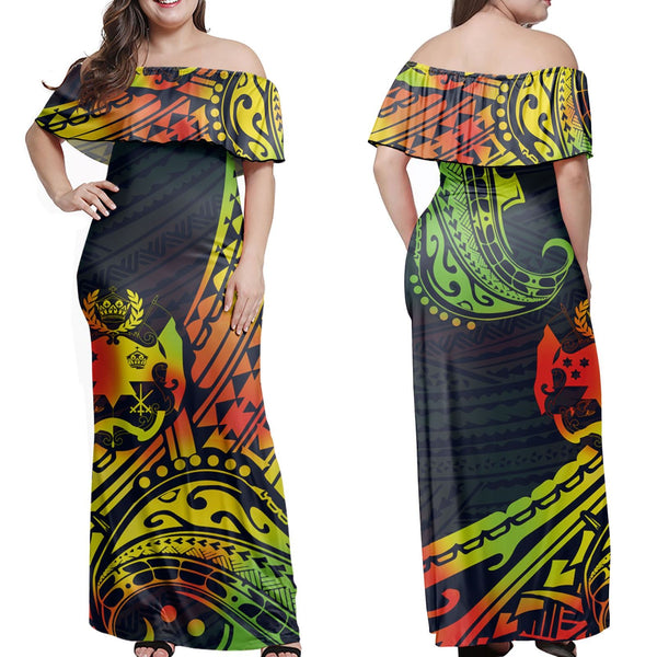 Polynesian Pride Dress - Sila Tonga Polynesian Pattern Reggae Off Shoulder Long Dress
