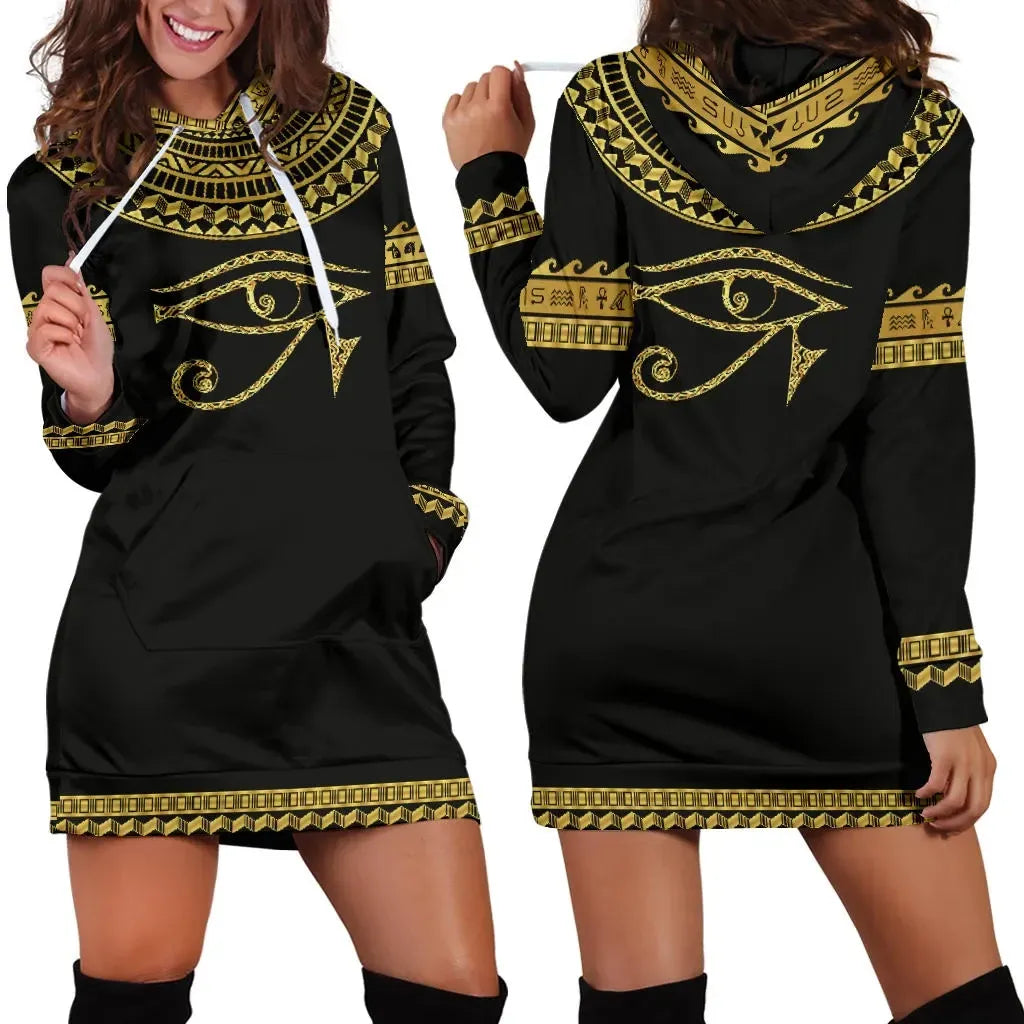 African Hoodie Dress - Africa Horus Egypt Hoodie Dress 