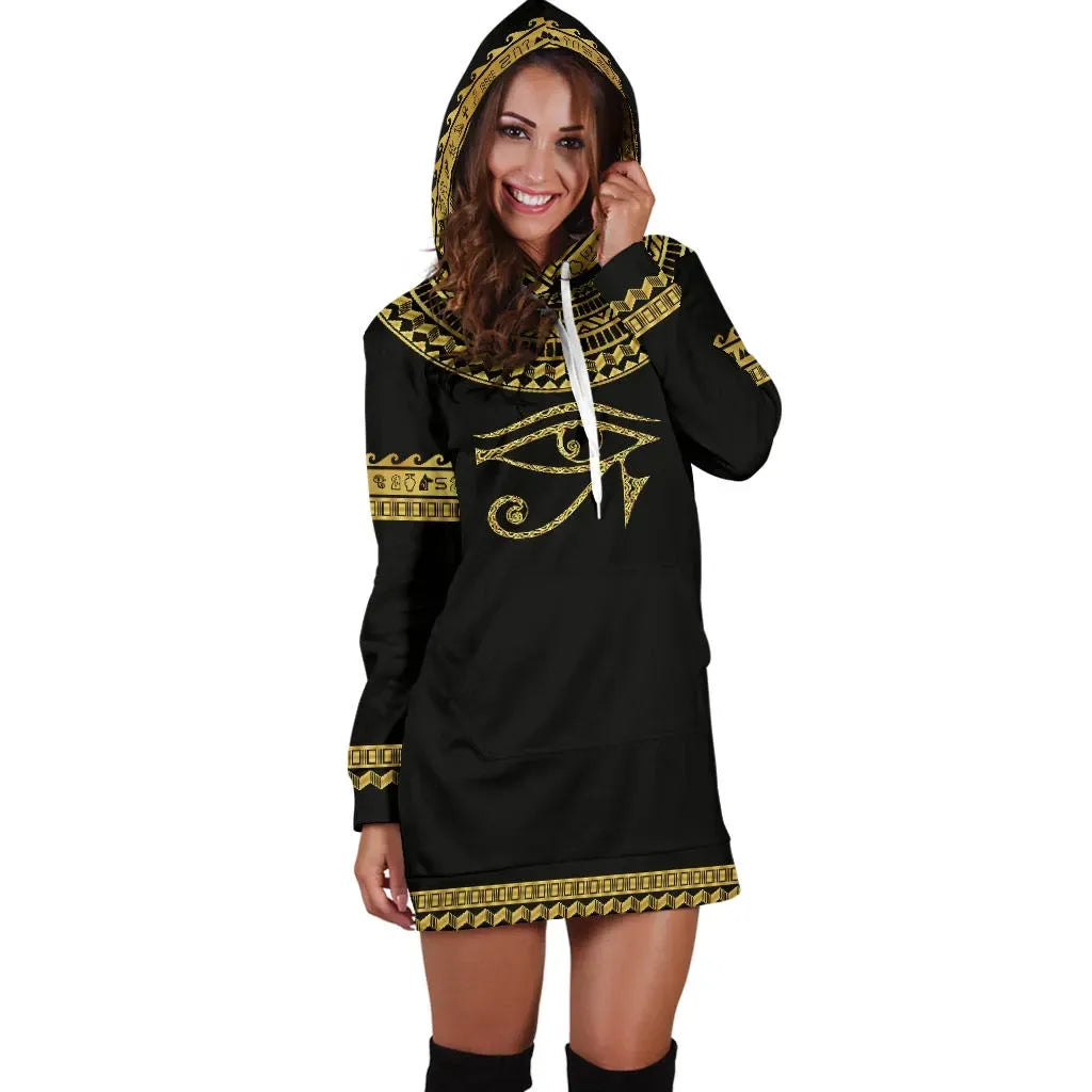 African Hoodie Dress - Africa Horus Egypt Hoodie Dress 