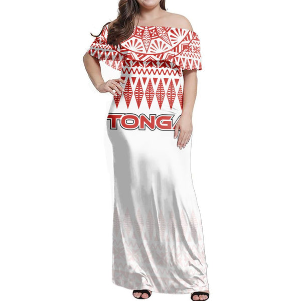 Polynesian Pride Dress - Tonga Ngatu Masi Tapa Off Shoulder Long Dress