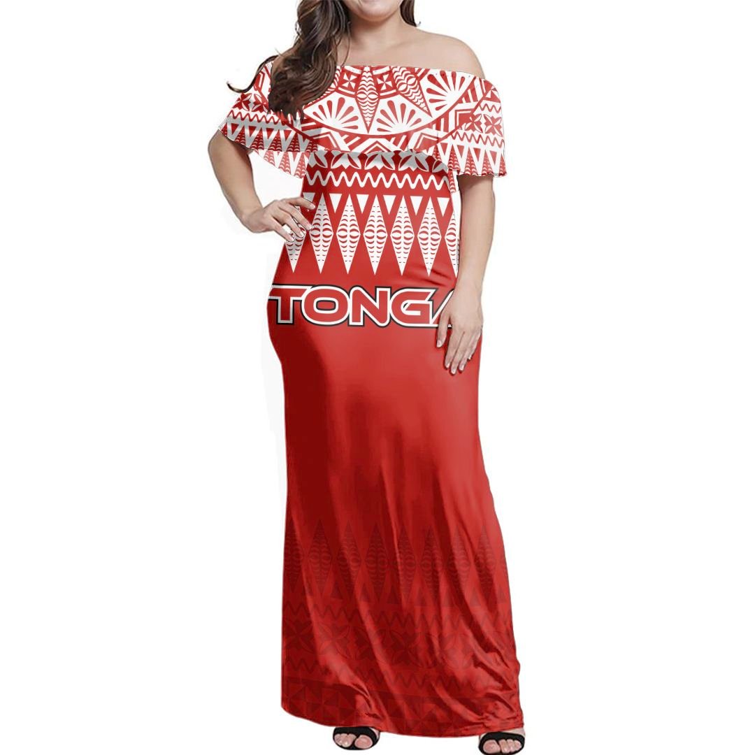 Polynesian Pride Dress - Tonga Ngatu Masi Tapa Off Shoulder Long Dress Ver2