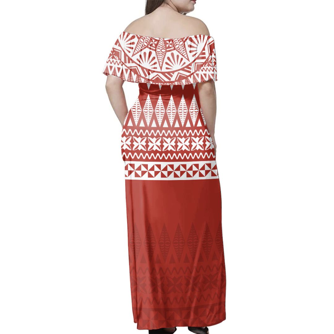 Polynesian Pride Dress - Tonga Ngatu Masi Tapa Off Shoulder Long Dress Ver2