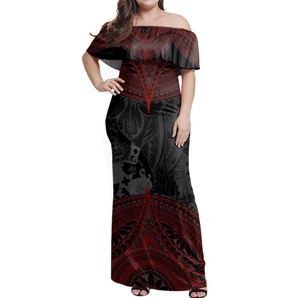 Polynesian Pride Dress - Tonga Tribal Piece Off Shoulder Long Dress