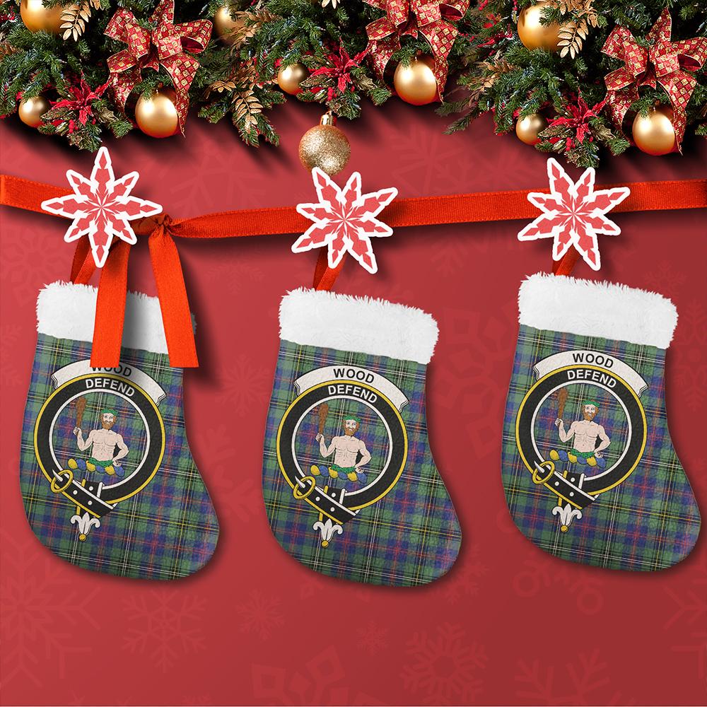 Wood Modern Tartan Classic Crest Christmas Sock