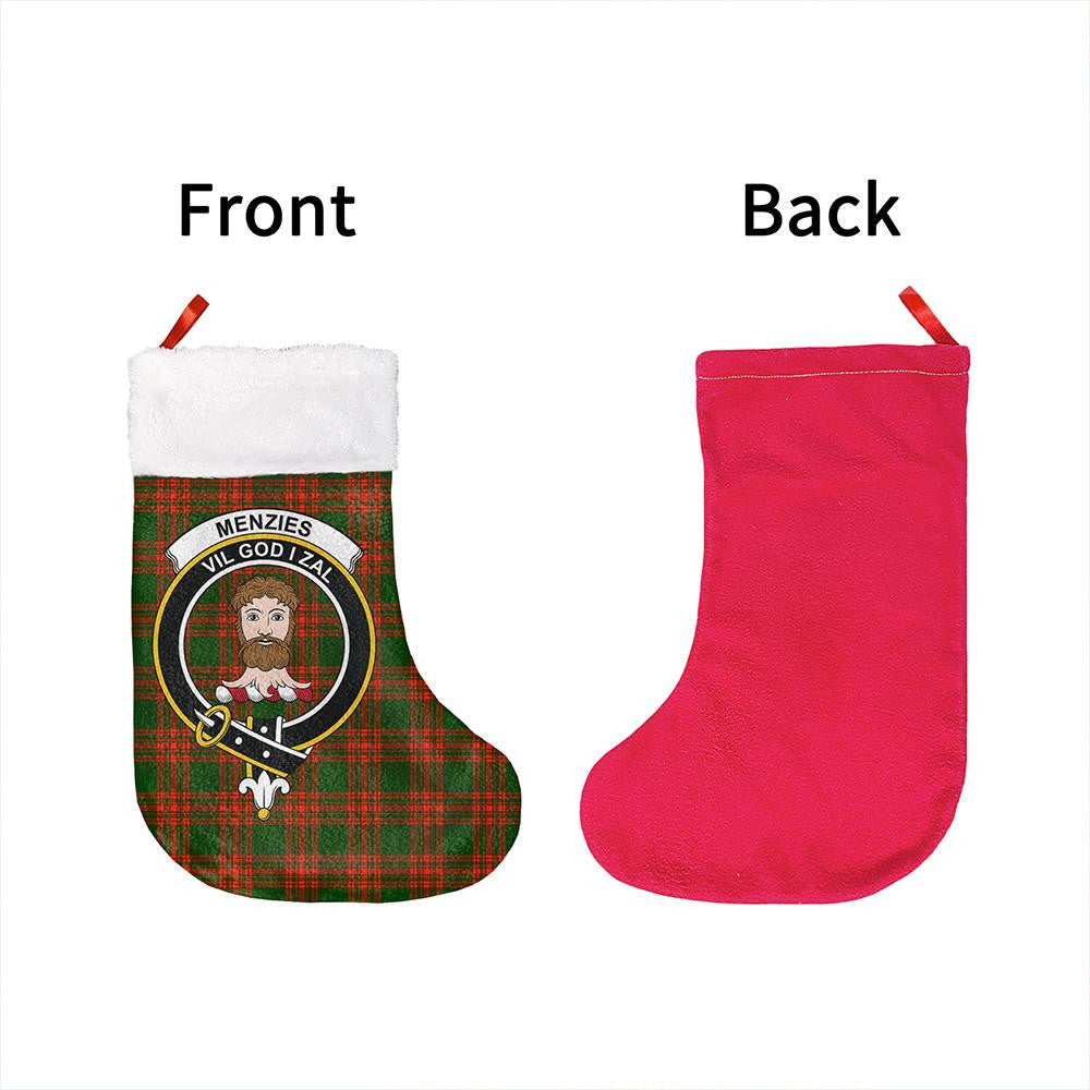 Menzies Green Modern Tartan Classic Crest Christmas Sock