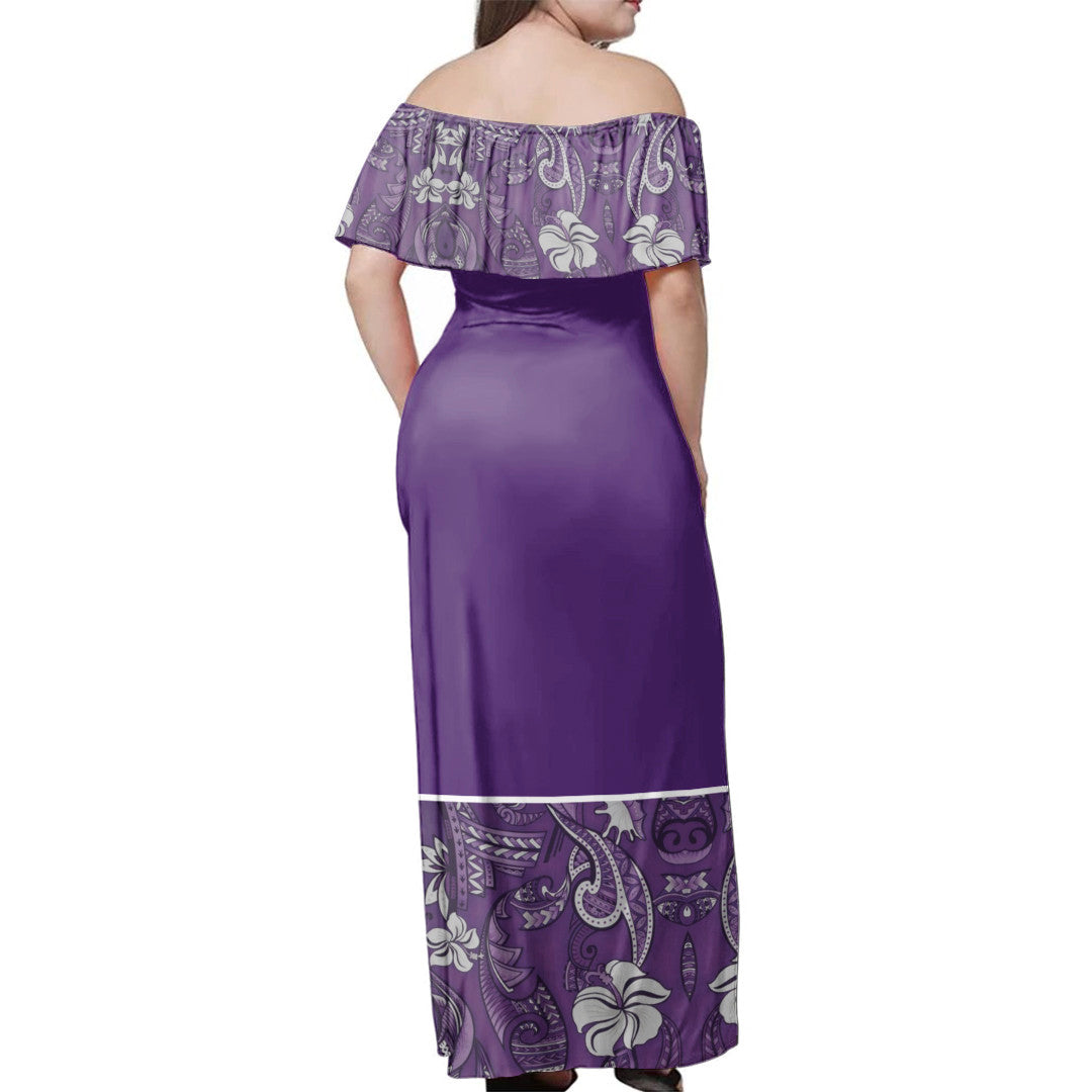 Polynesian Pride Dress - Samoa Hibiscus Purple Elei Design Off Shoulder Long Dress