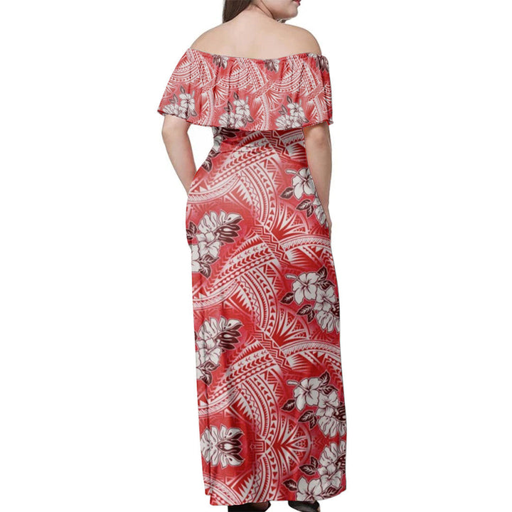 Polynesian Pride Dress - Samoan Siapo Elei Hibiscus Off Shoulder Long Dress