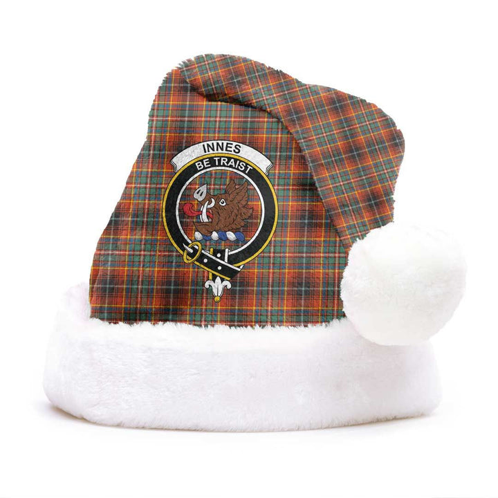 Innes Ancient Clan Christmas Hat, Scottish Tartan Innes Ancient Clan Christmas Hat Crest Style