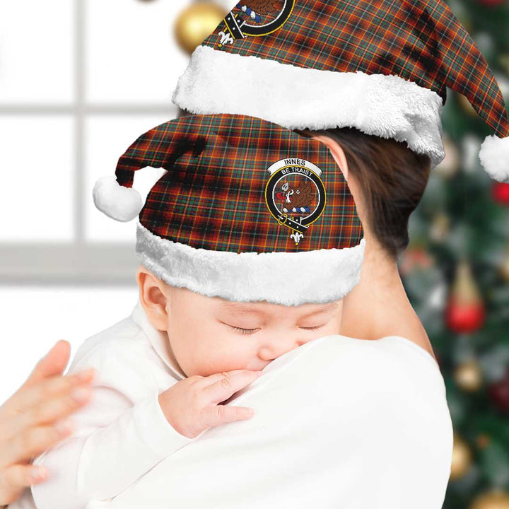 Innes Ancient Clan Christmas Hat, Scottish Tartan Innes Ancient Clan Christmas Hat Crest Style