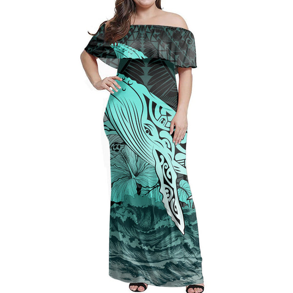 Polynesian Pride Dress - Hawaii Hibiscus Wale Polynesian Off Shoulder Long Dress