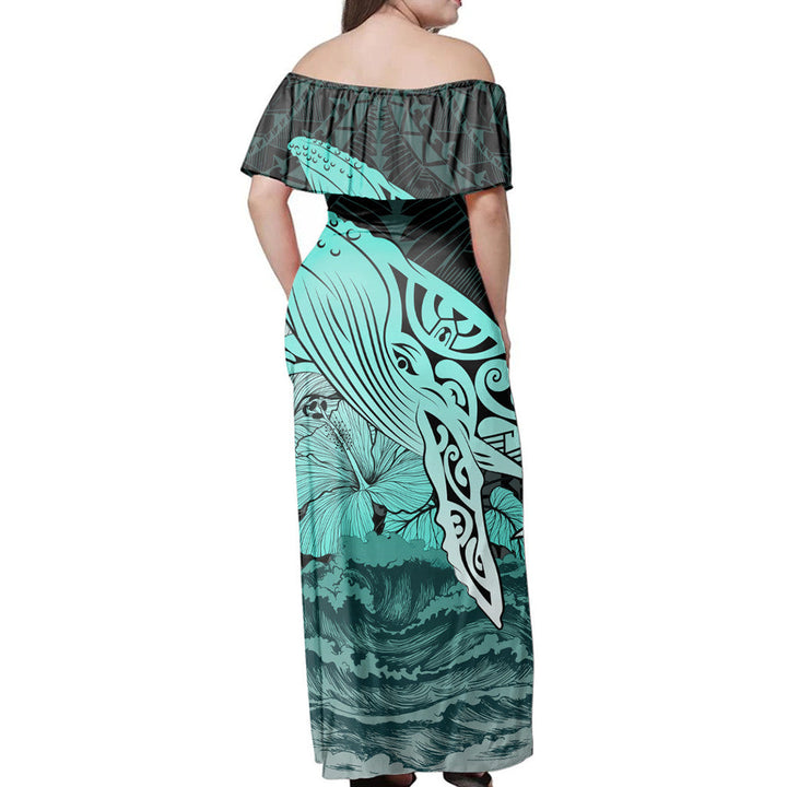 Polynesian Pride Dress - Hawaii Hibiscus Wale Polynesian Off Shoulder Long Dress