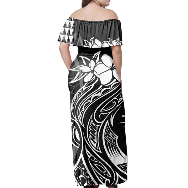 Polynesian Pride Dress - Hawaii Map Kanaka Polynesian Hula Girl Off Shoulder Long Dress