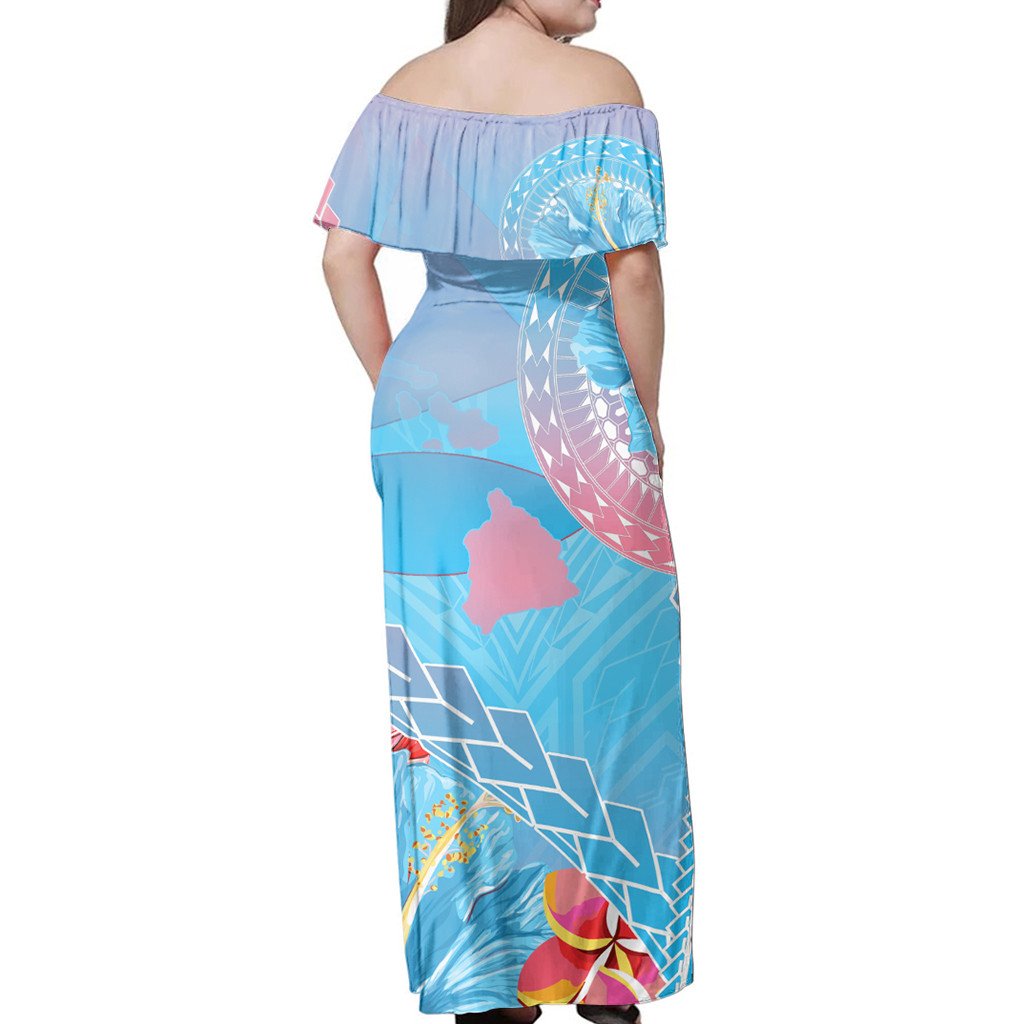 Polynesian Pride Dress - Hawaii Map Sweet Dream Kanaka Polynesian Hibiscus Off Shoulder Long Dress