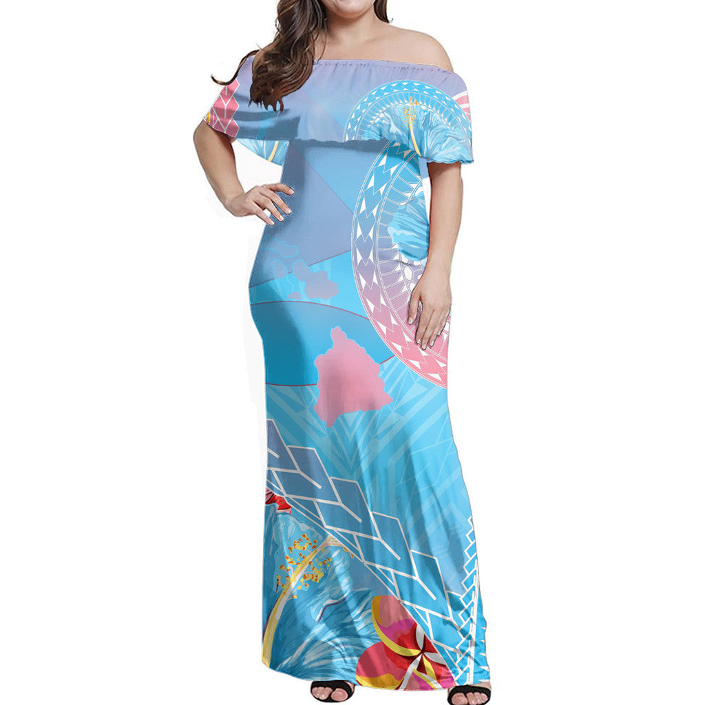 Polynesian Pride Dress - Hawaii Map Sweet Dream Kanaka Polynesian Hibiscus Off Shoulder Long Dress