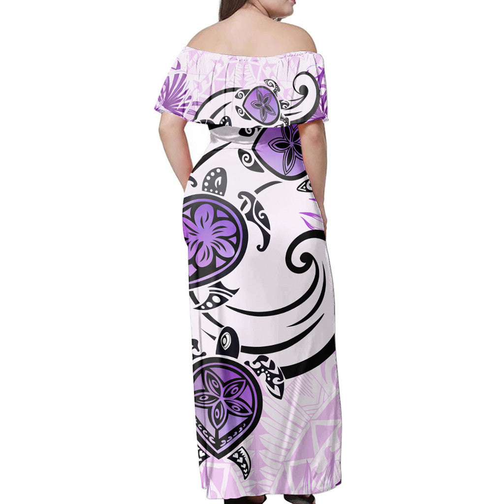 Polynesian Pride Dress - Hawaii Polynesian Plumeria Hibiscus Turtle Jack Style Pink Off Shoulder Long Dress