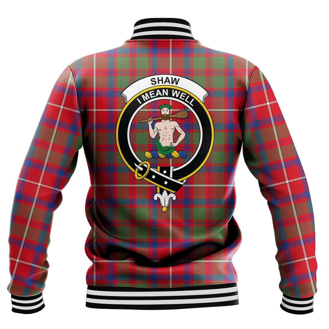 Shaw Red Modern Tartan Crest Baseball Jacket