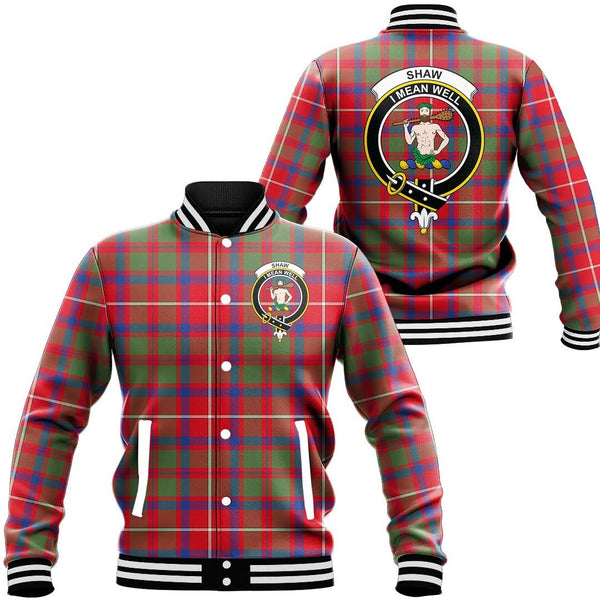 Shaw Red Modern Tartan Crest Baseball Jacket