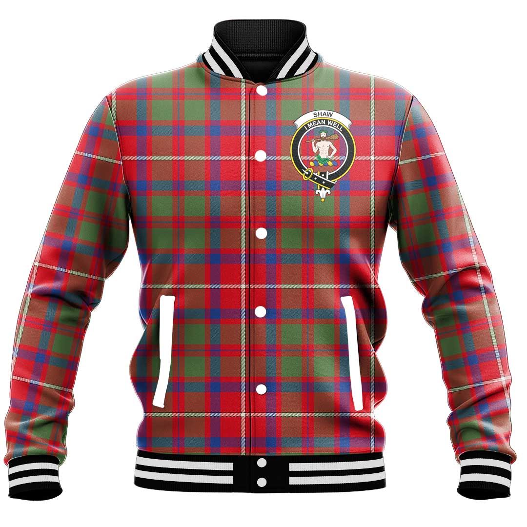 Shaw Red Modern Tartan Crest Baseball Jacket