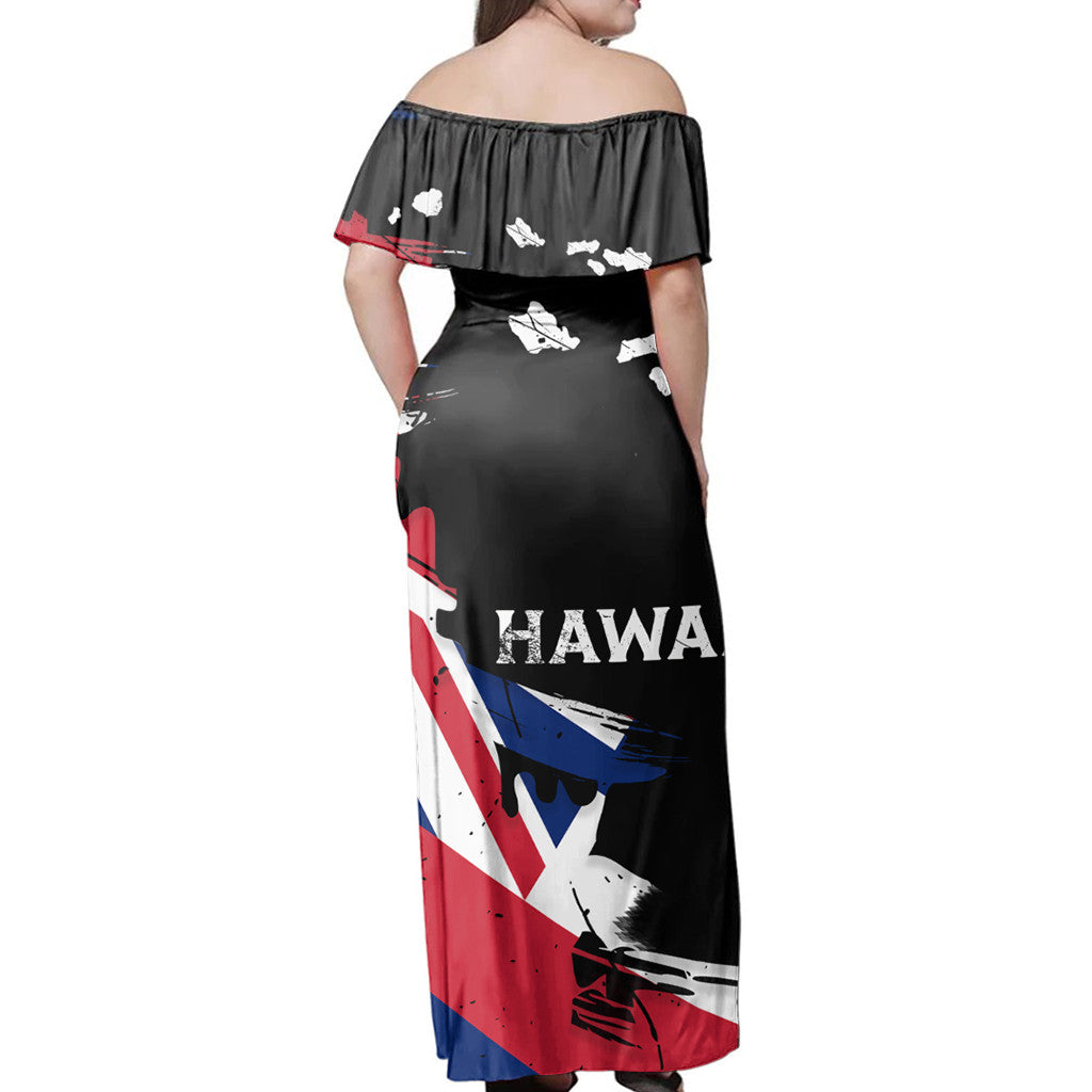 Polynesian Pride Dress - Hawaiian Flag Hawaii Map Nei Polynesian Classic Style Off Shoulder Long Dress