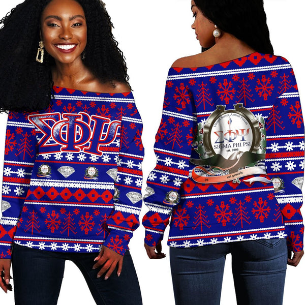 Sweatshirt - Sigma Phi Psi Letter Christmas Off Shoulder Sweaters A31