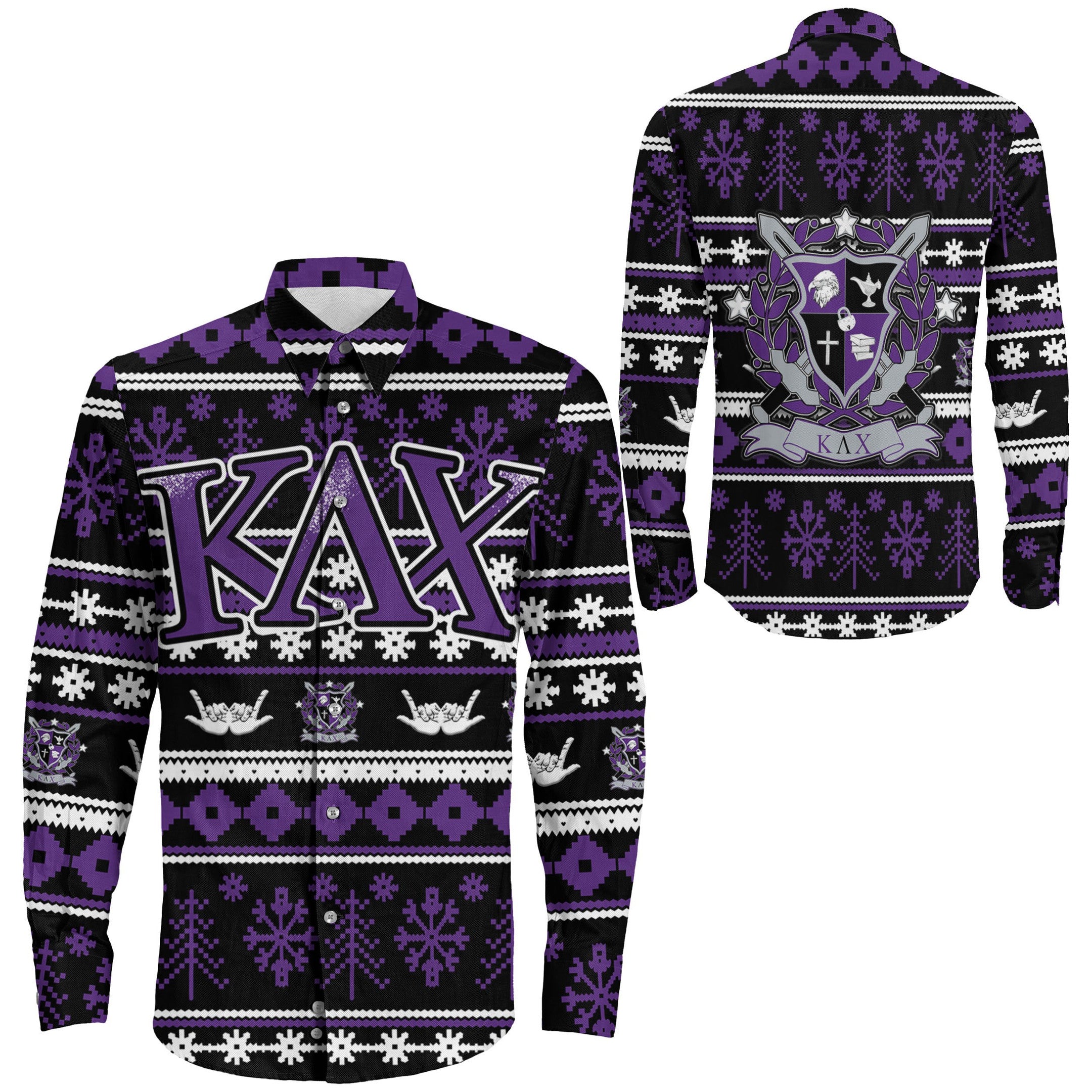 Shirt - Kappa Lambda Chi Letter Christmas Long Sleeve Button Shirt