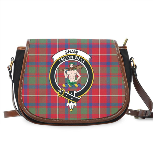 Shaw Red Modern Tartan Crest Saddle Bag