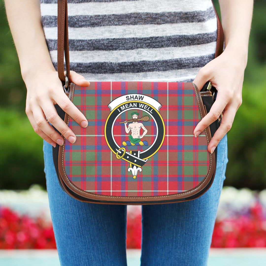 Shaw Red Modern Tartan Crest Saddle Bag