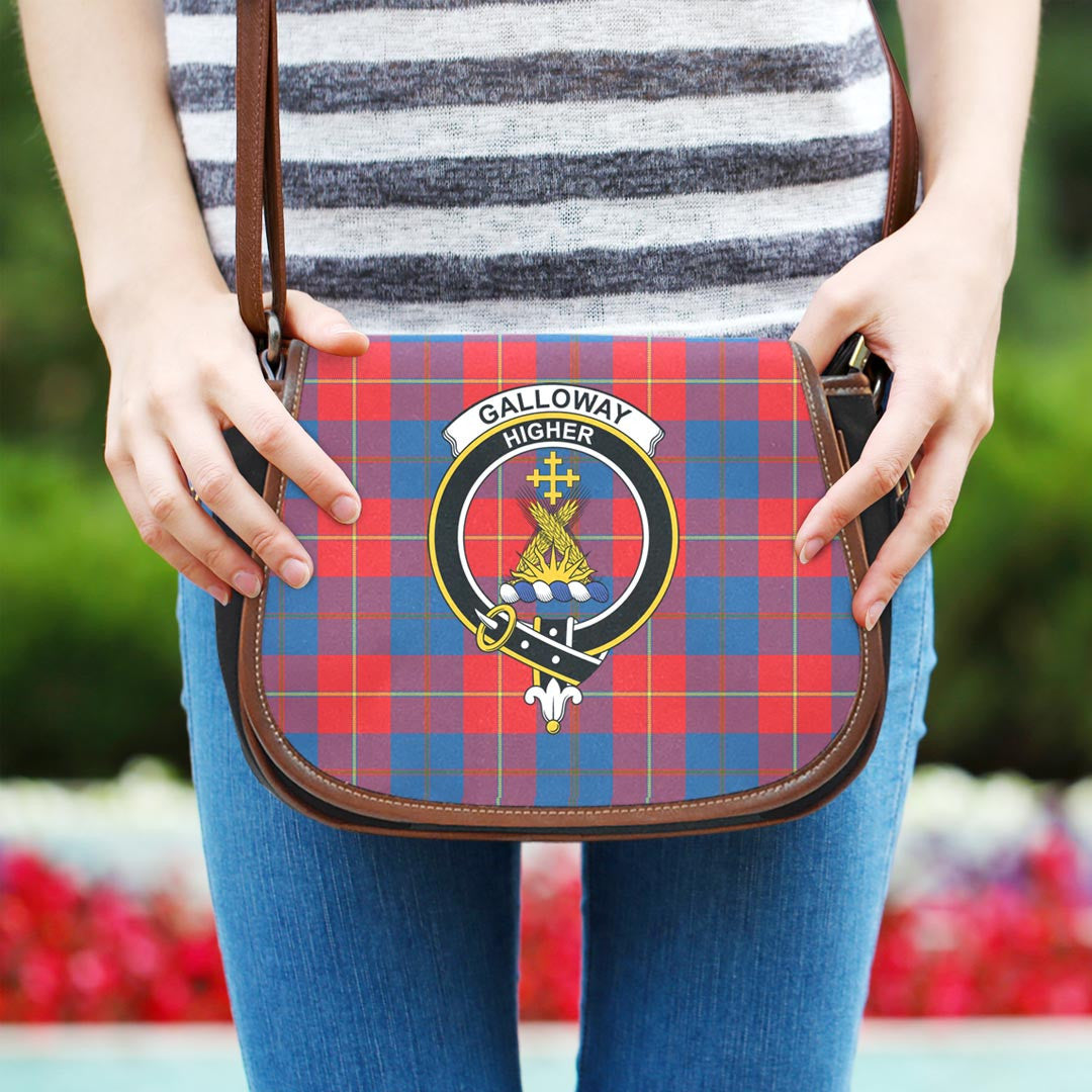 Galloway Red Tartan Crest Saddle Bag