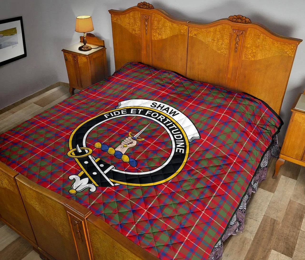 Shaw Red Modern Tartan Classic Crest Premium Quilt