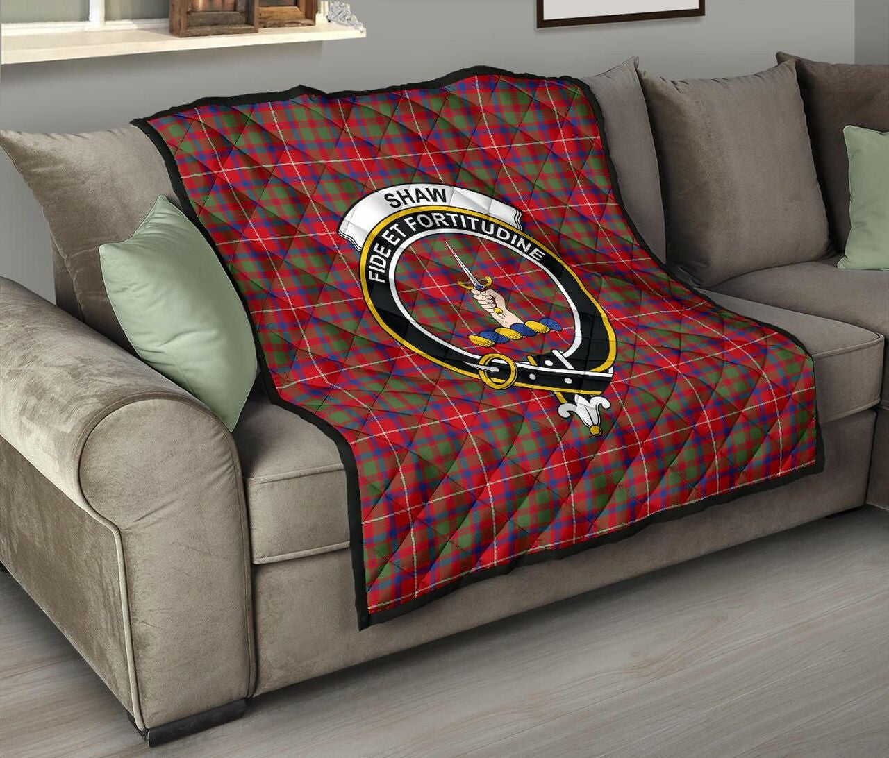 Shaw Red Modern Tartan Classic Crest Premium Quilt