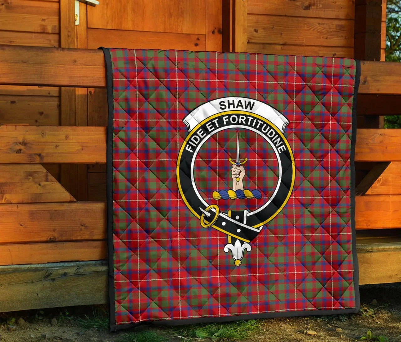 Shaw Red Modern Tartan Classic Crest Premium Quilt