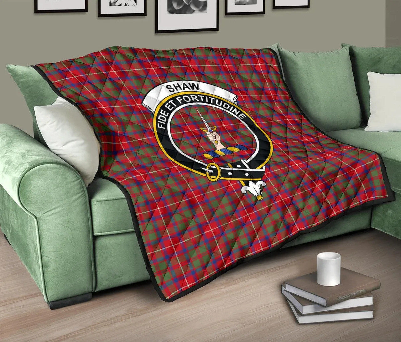 Shaw Red Modern Tartan Classic Crest Premium Quilt