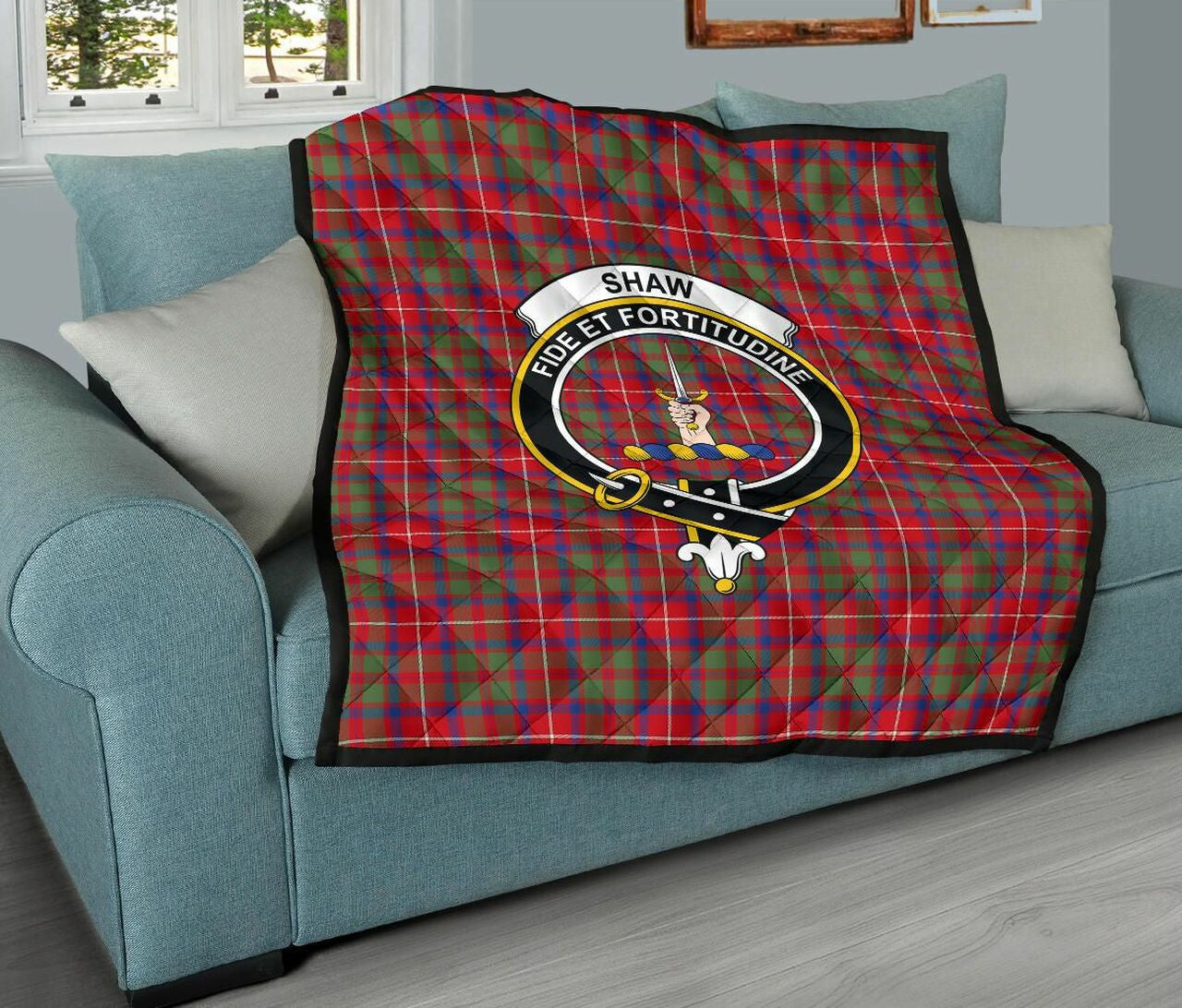 Shaw Red Modern Tartan Classic Crest Premium Quilt