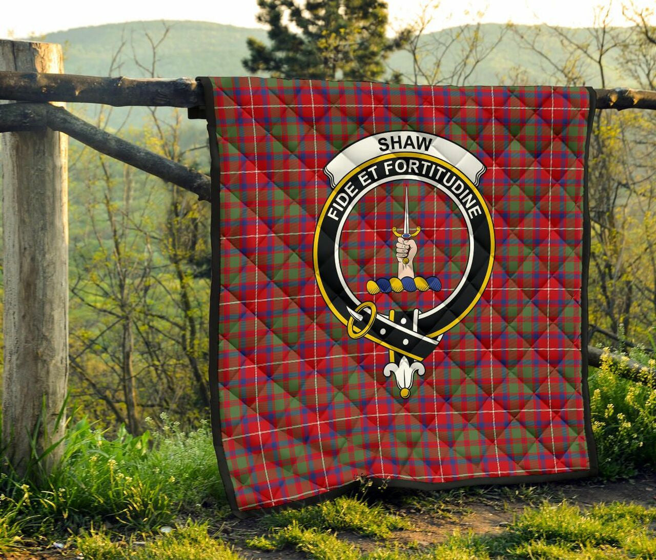 Shaw Red Modern Tartan Classic Crest Premium Quilt