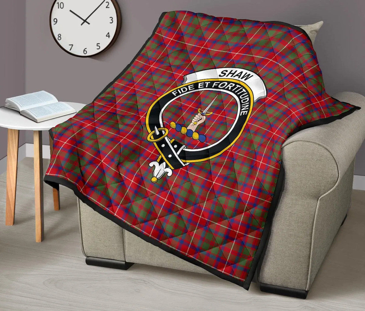 Shaw Red Modern Tartan Classic Crest Premium Quilt