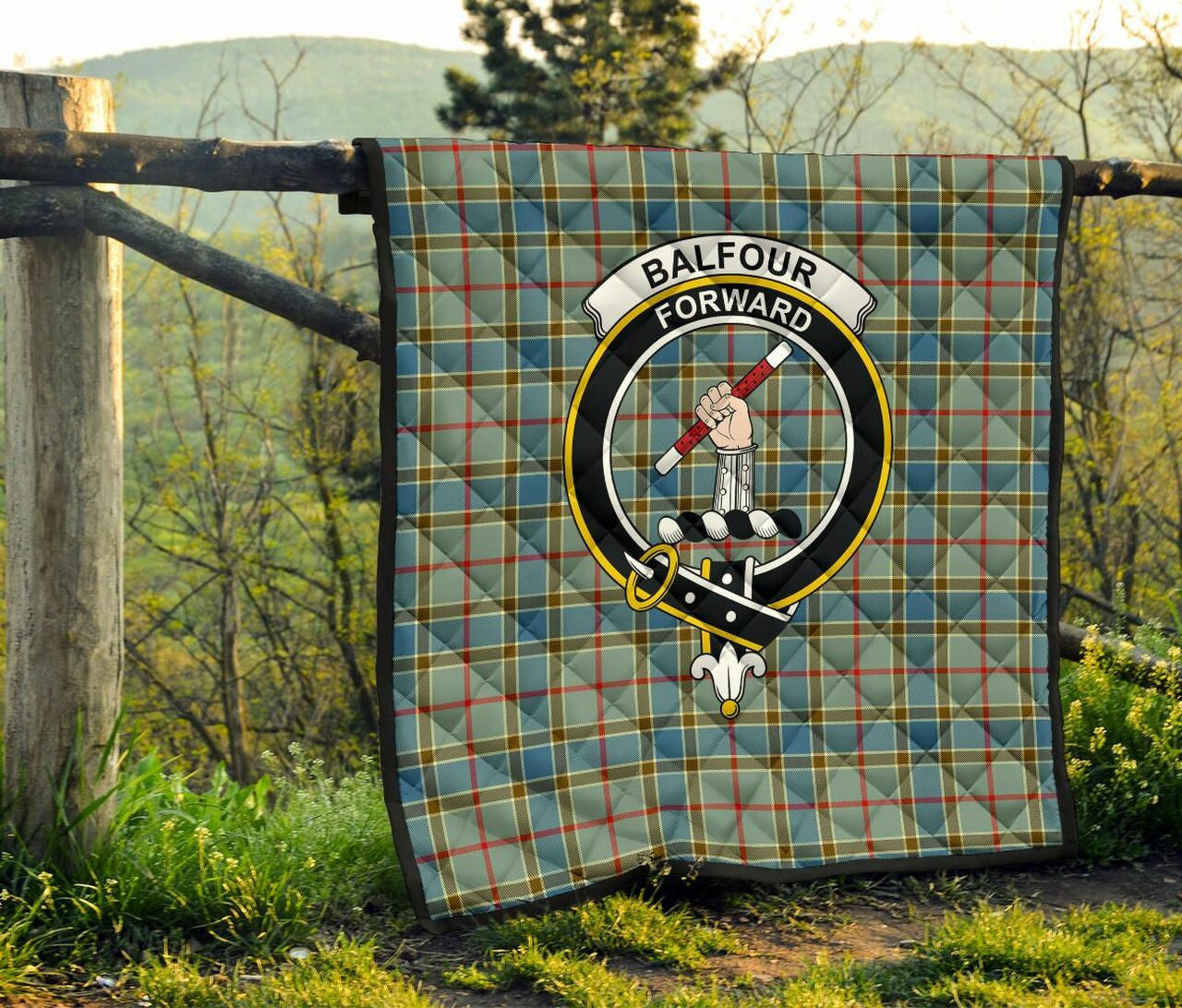 Balfour Blue Tartan Classic Crest Premium Quilt