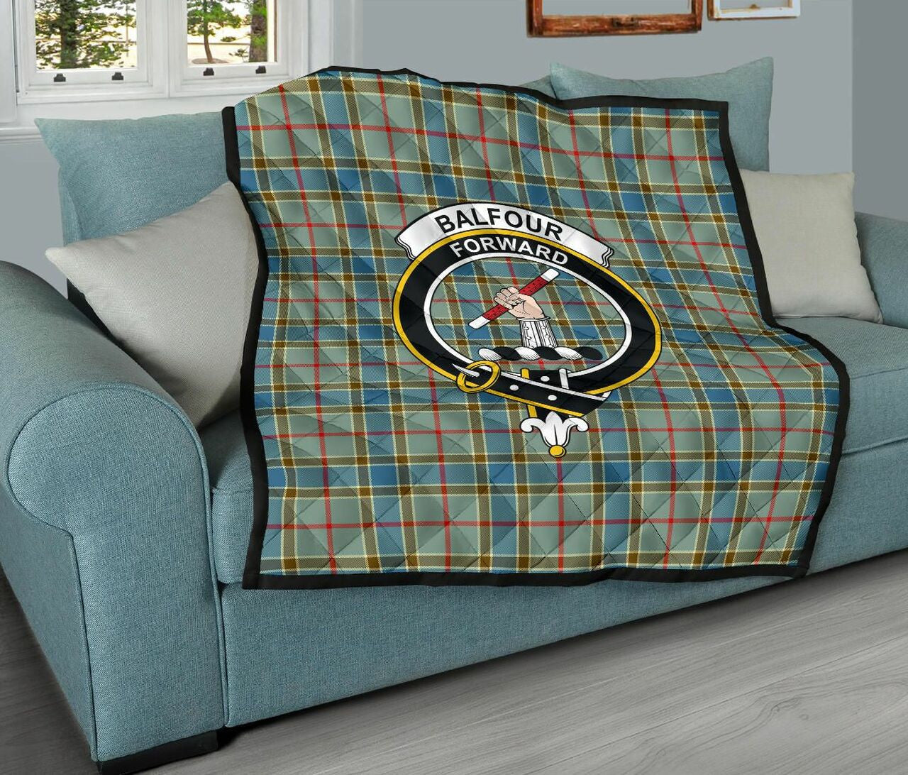 Balfour Blue Tartan Classic Crest Premium Quilt