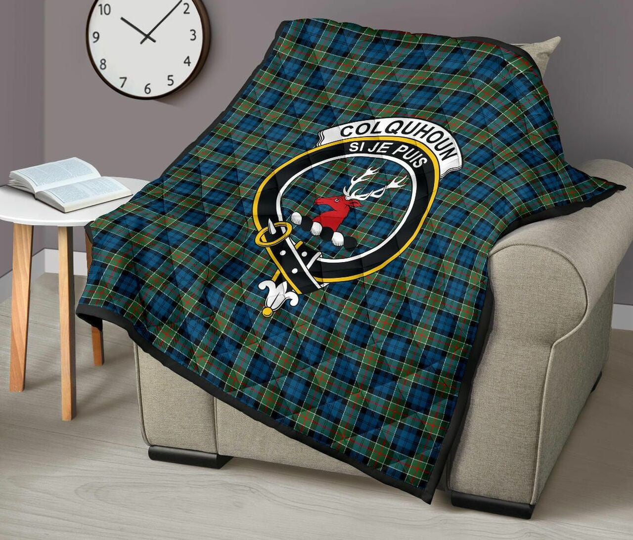 Colquhoun Ancient Tartan Classic Crest Premium Quilt