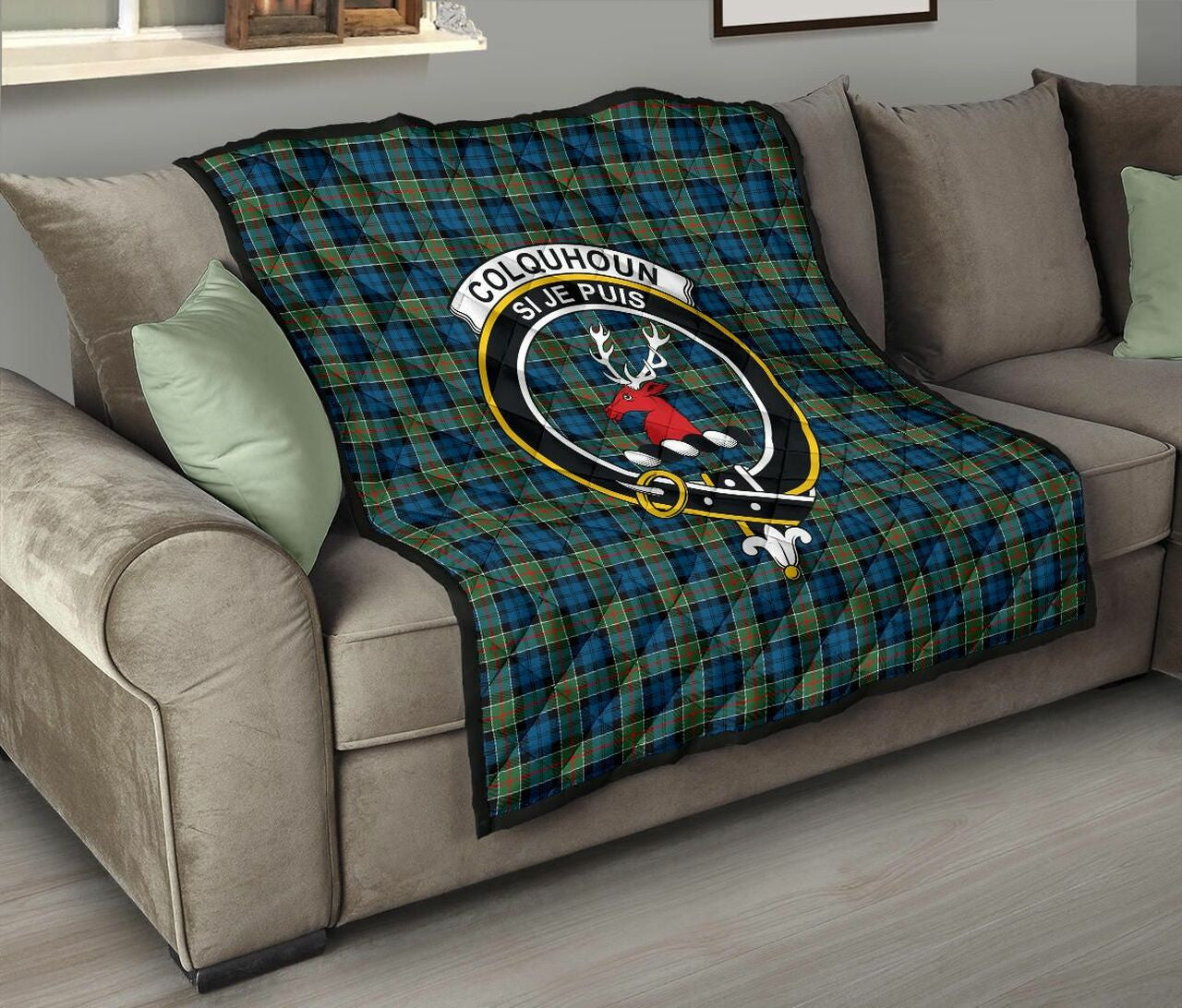 Colquhoun Ancient Tartan Classic Crest Premium Quilt