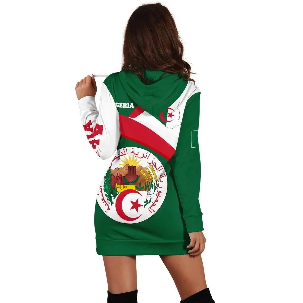 Algeria Flag Maps Green Hoodie Dress