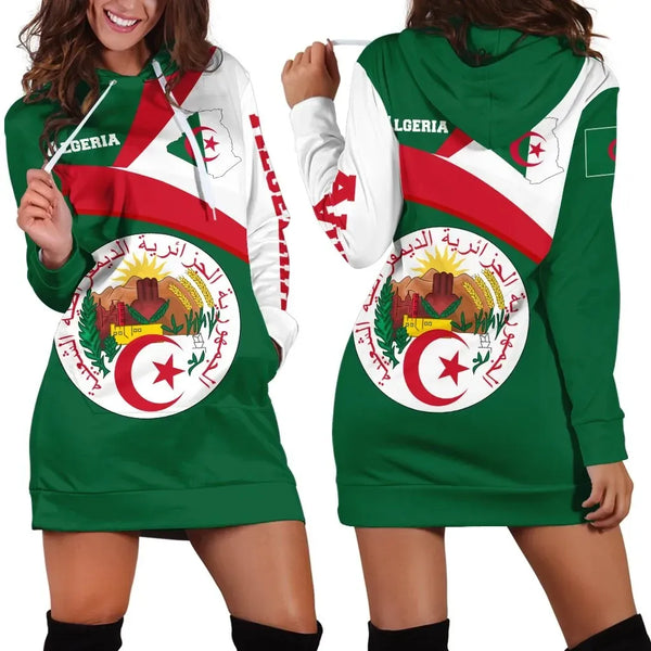 Algeria Flag Maps Green Hoodie Dress